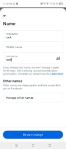 Facebook name update